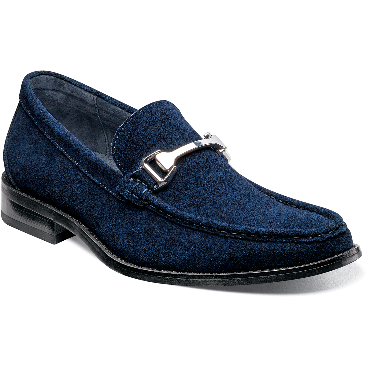 Men's Dress Shoes | Navy Metal Bit Moc Toe Slip On | Stacy Adams Flynn