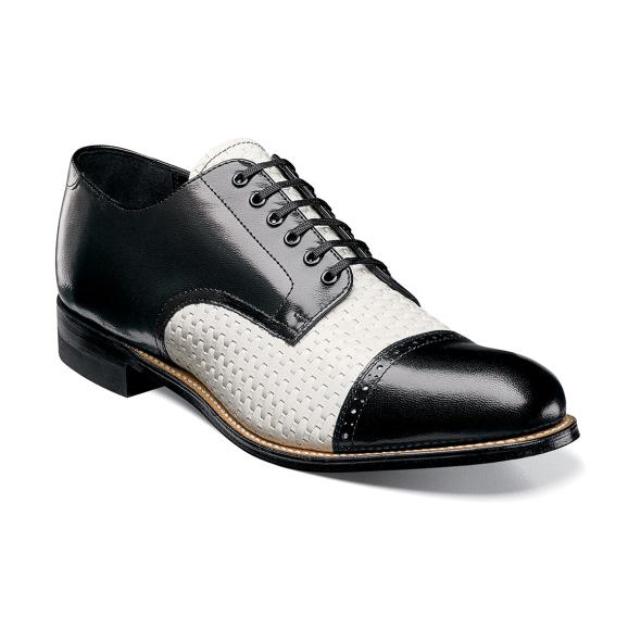 Clearance Shoes | Black w/White Woven Cap Toe Oxford | Stacy Adams Madison