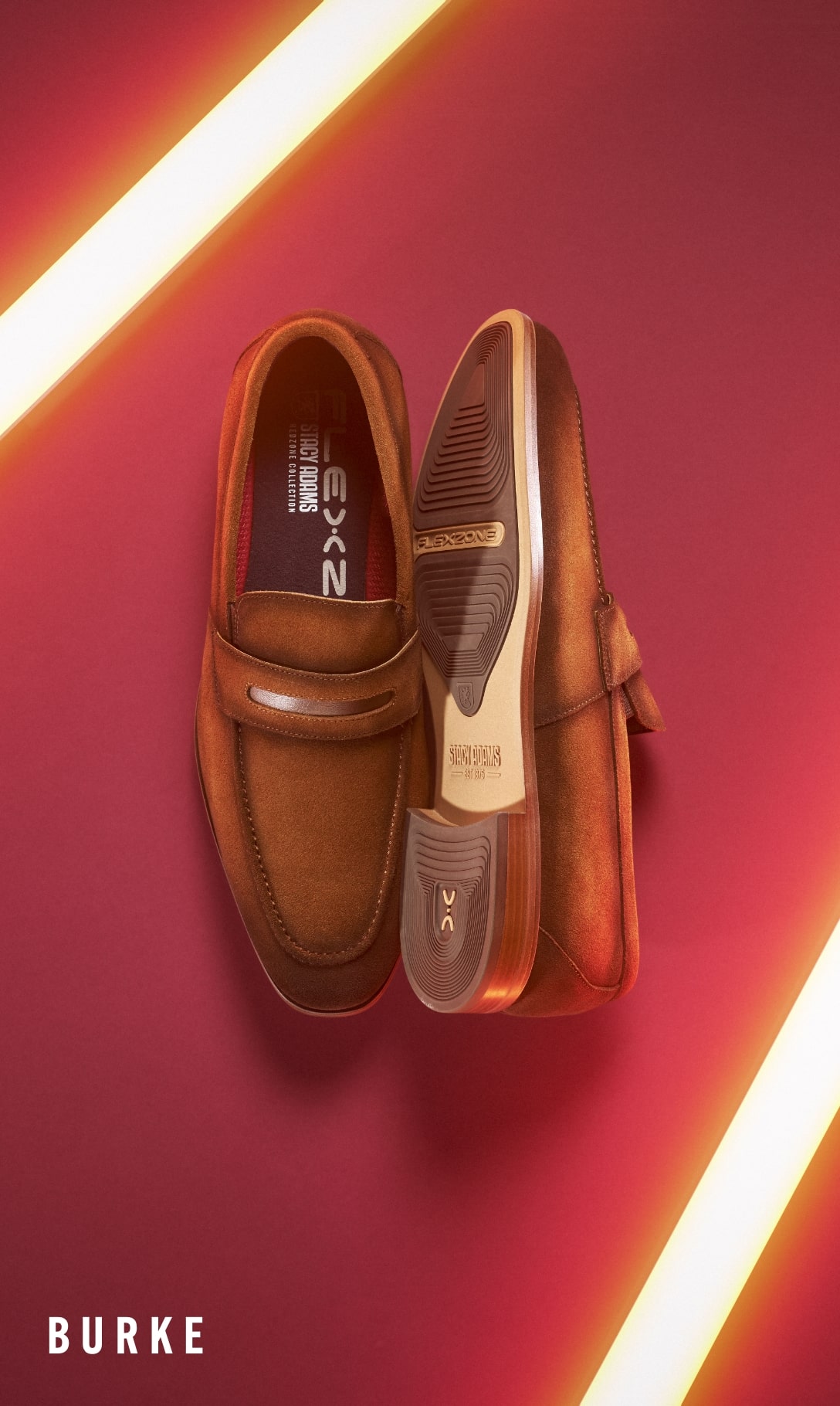 Image features the Burke penny loafer in cognac. 
