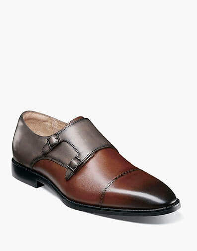 Raythorne Cap Toe Double Monk Strap in Gray and Brown for $$155.00